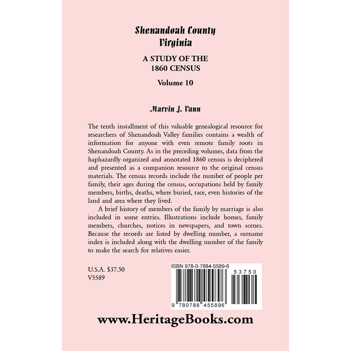 Shenandoah County, Virginia: A Study of the 1860 Census, Volume 10 back cover