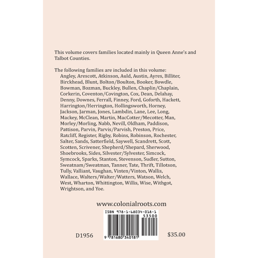 Colonial Families of the Eastern Shore of Maryland, Volume 5 back cover