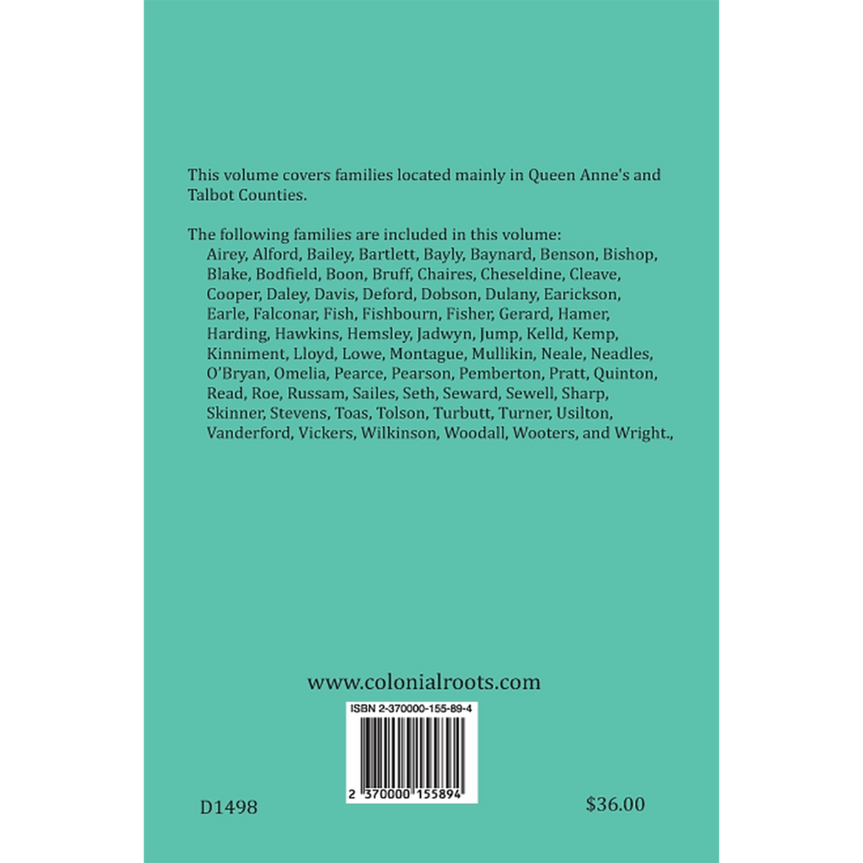 Colonial Families of the Eastern Shore of Maryland, Volume 4 back cover