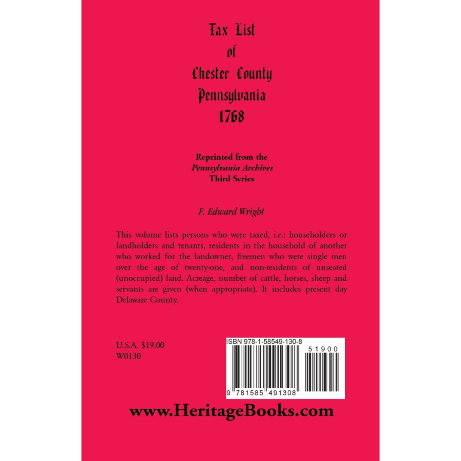 Tax List of Chester County, Pennsylvania, 1768 back cover