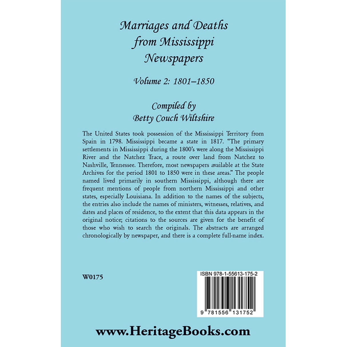 Marriages and Deaths from Mississippi Newspapers, Volume 2: 1801-1850 back cover