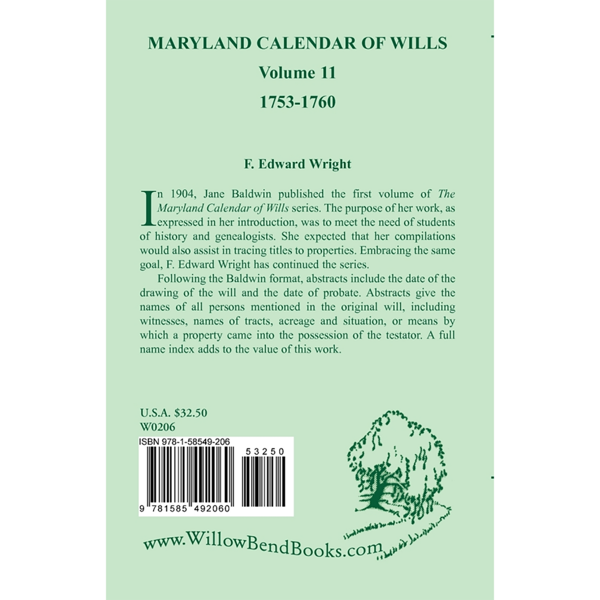 Maryland Calendar of Wills, Volume 11: 1753-1760 back cover