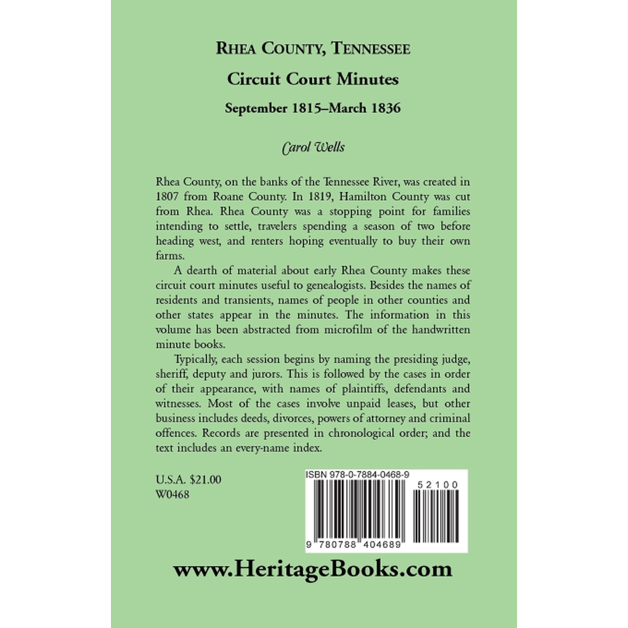 Rhea County, Tennessee Circuit Court Minutes, September 1815-March 1836 back cover