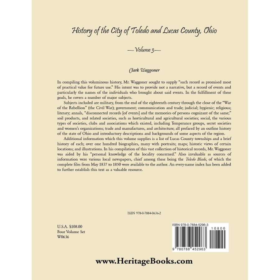 History of the City of Toledo and Lucas County, Ohio, Volume 3 back cover