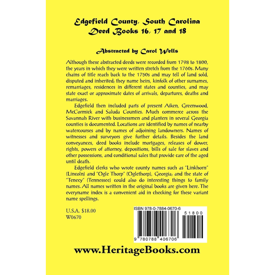 Edgefield County, South Carolina, Deed Books 16, 17 and 18 back cover