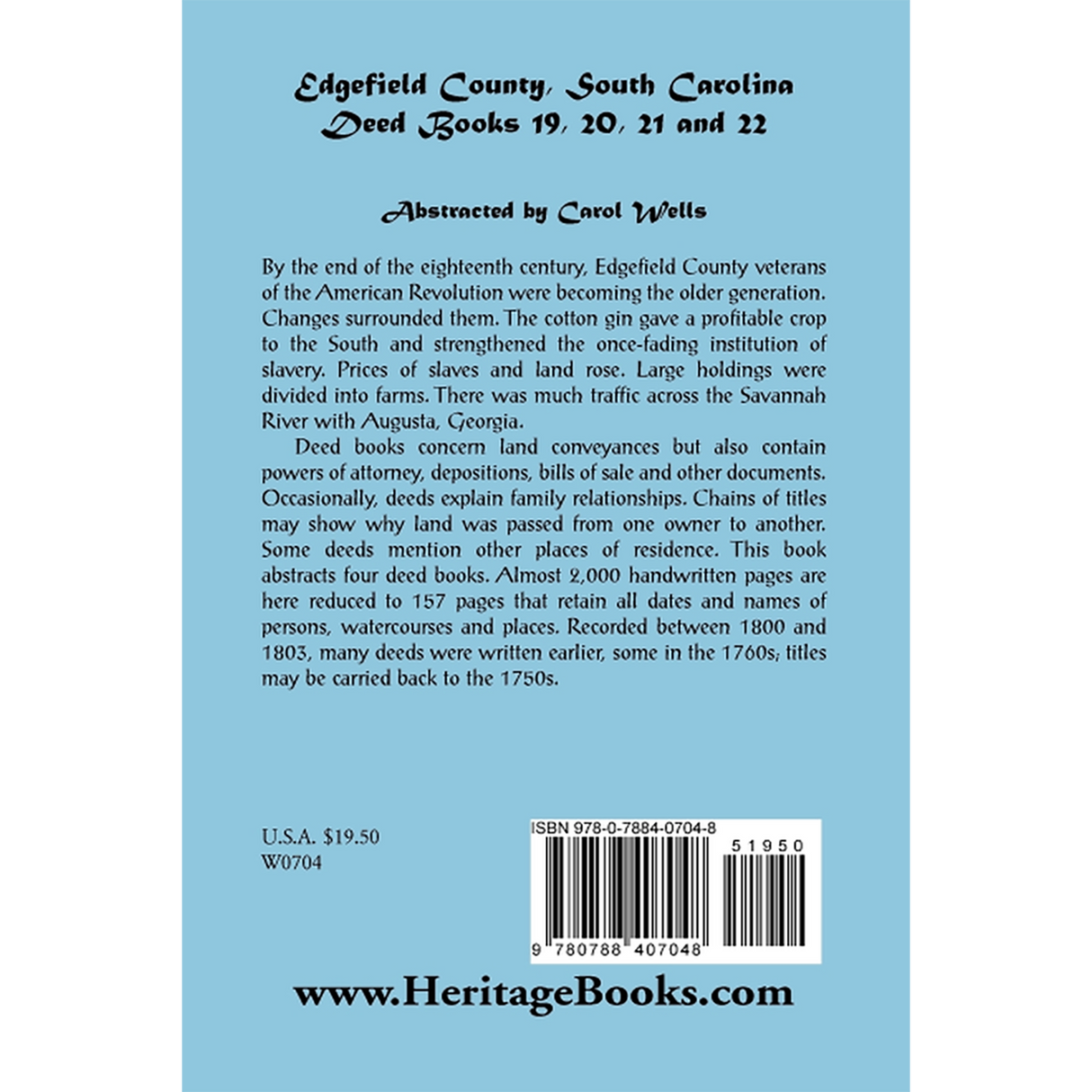 Edgefield County, South Carolina, Deed Books 19, 20, 21 and 22 back cover