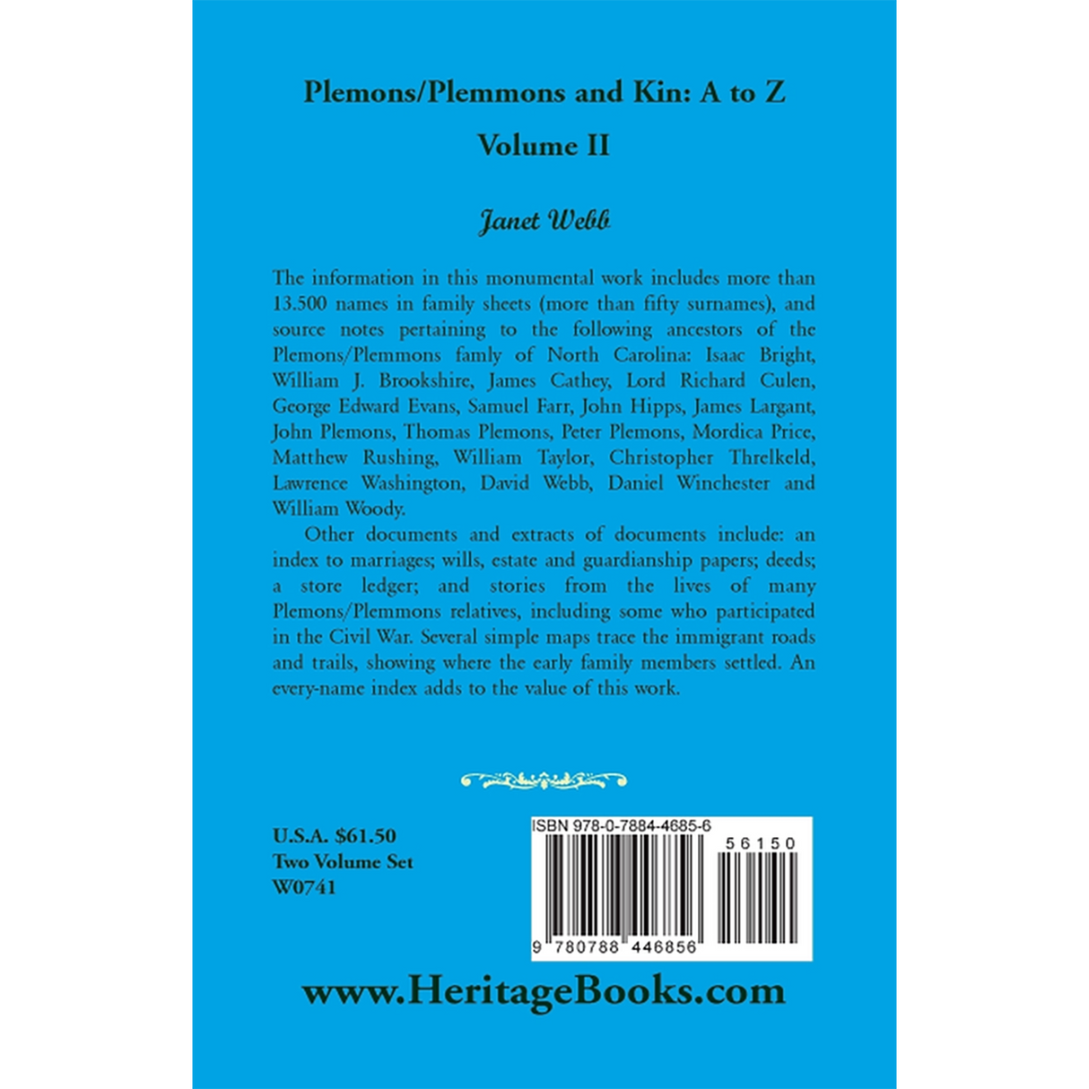 Plemons/Plemmons and Kin: A to Z Volume 2 back cover