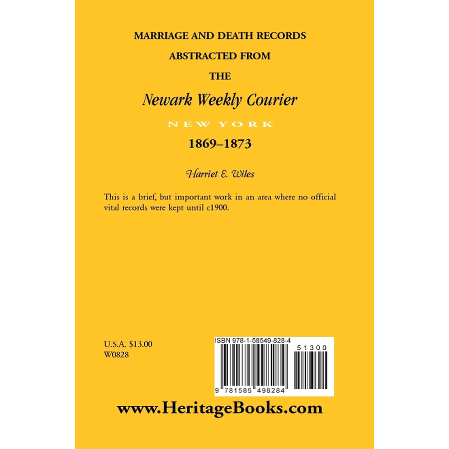 Marriage and Death Notices from the Newark, New York, Weekly Courier, 1869-1873 back cover