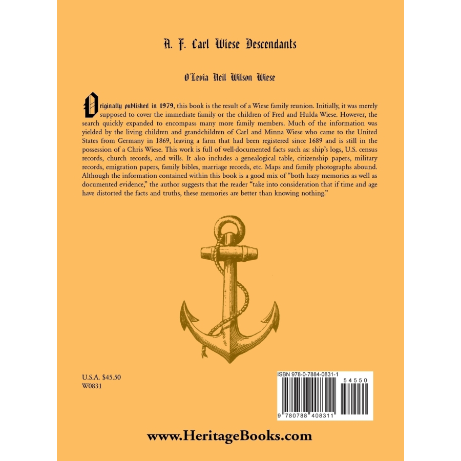 A. F. Carl Wiese Descendants back cover