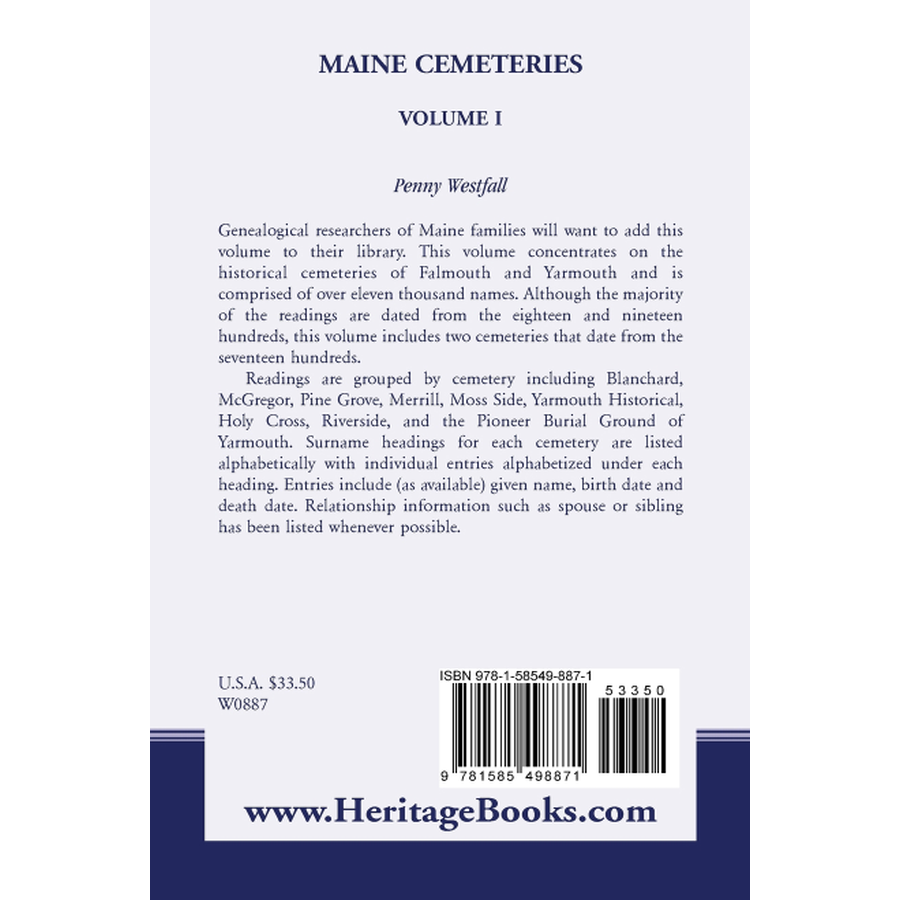 Maine Cemeteries, Volume 1 back cover