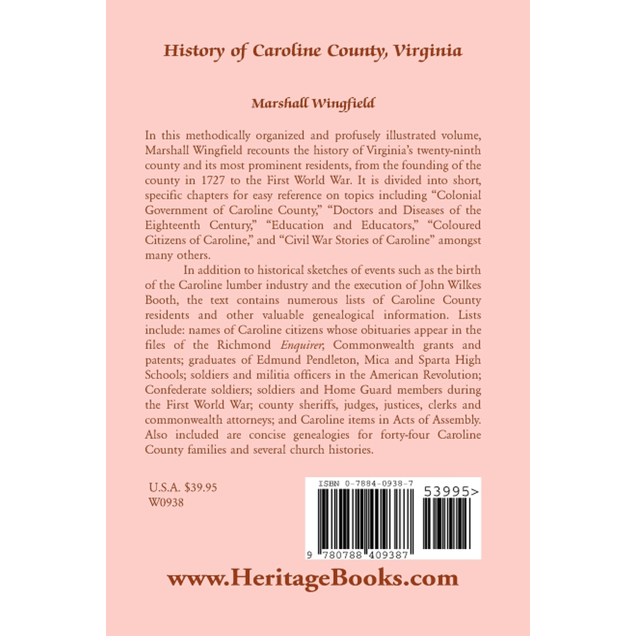 History of Caroline County, Virginia back cover