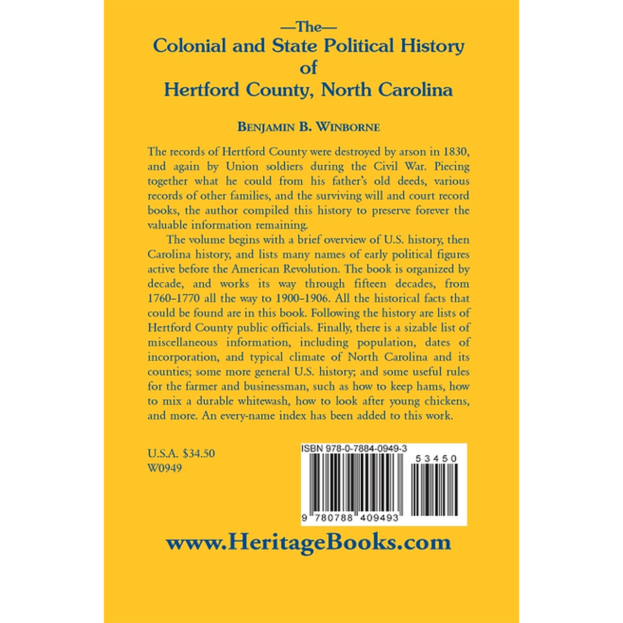 Colonial and State Political History of Hertford County, North Carolina back cover