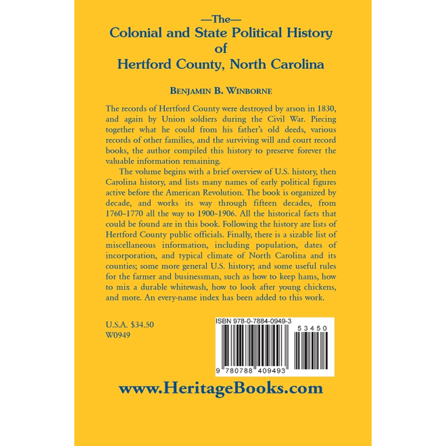 Colonial and State Political History of Hertford County, North Carolina back cover
