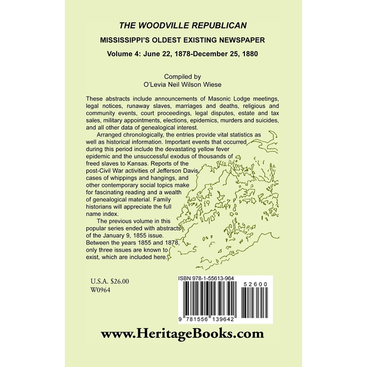 The Woodville Republican: Mississippi's Oldest Existing Newspaper, Volume 4: June 22, 1878-December 25, 1880 back cover