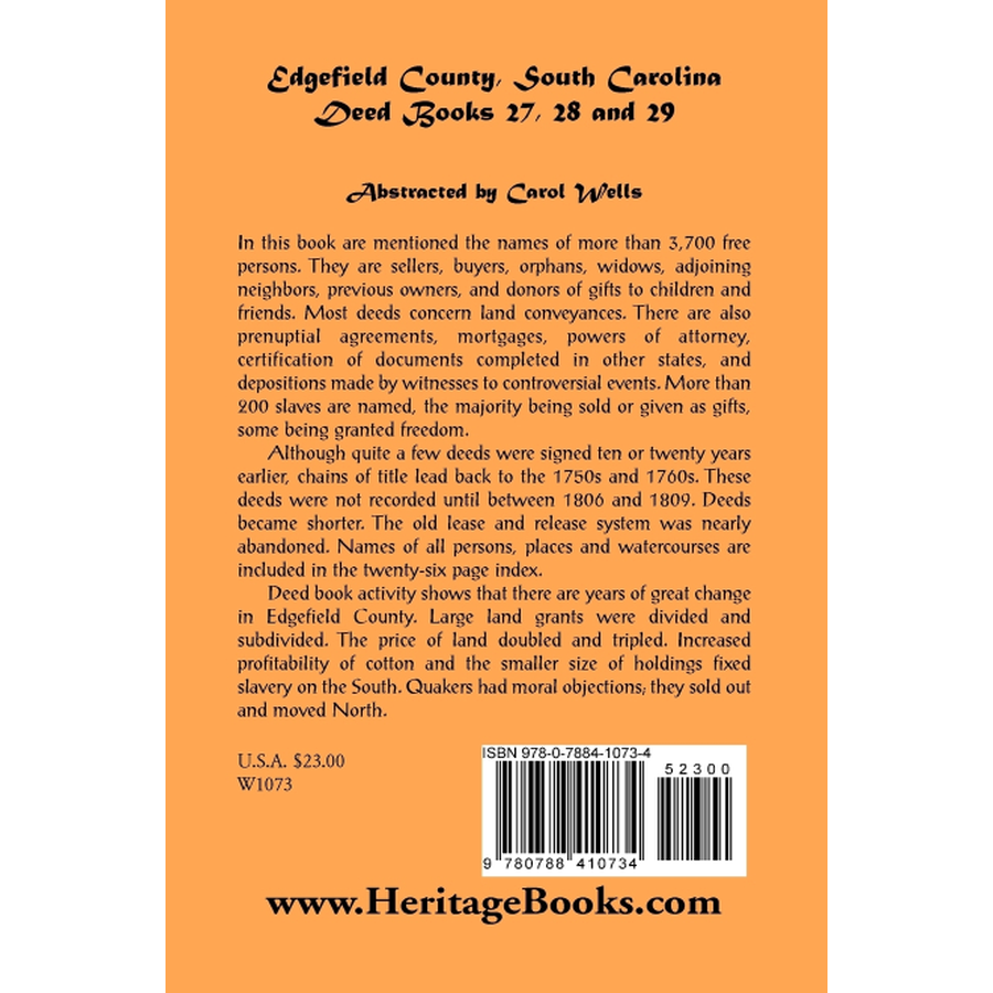 Edgefield County, South Carolina, Deed Books 27, 28 and 29 back cover