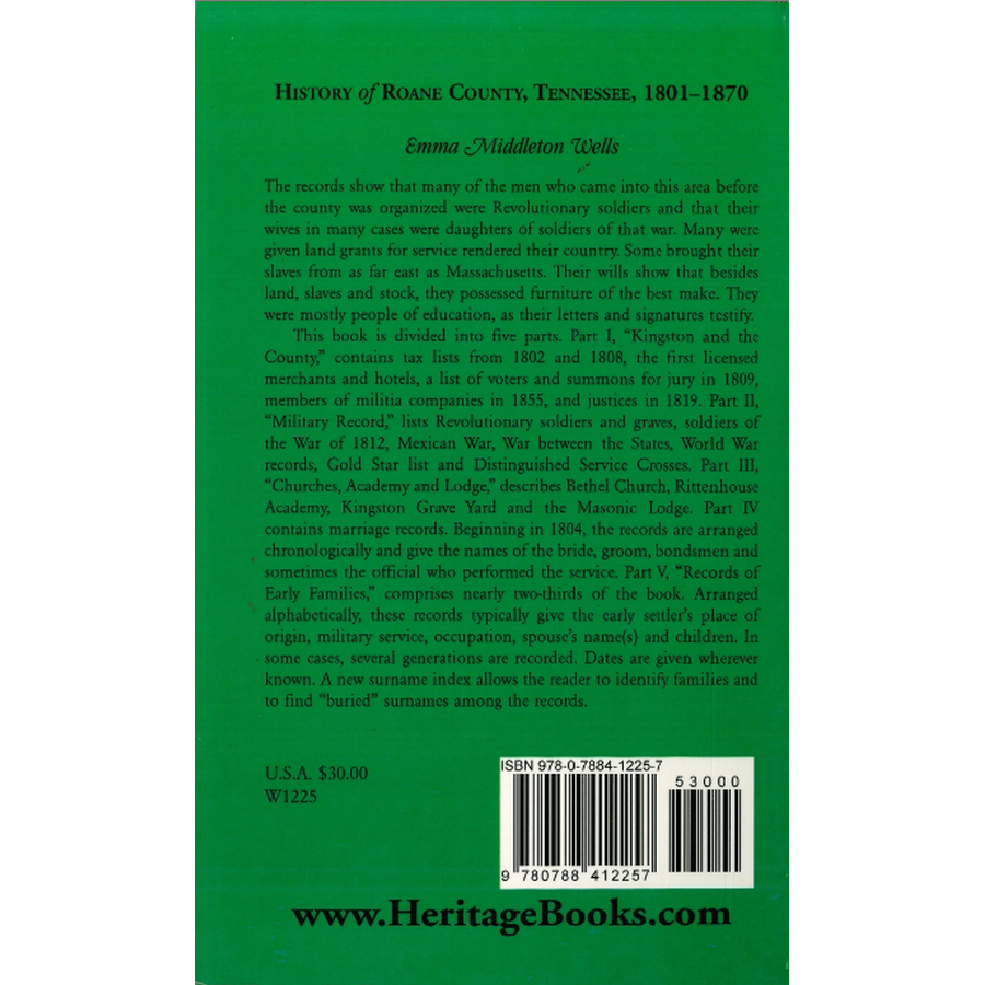 History of Roane County, Tennessee, 1801-1870 back cover