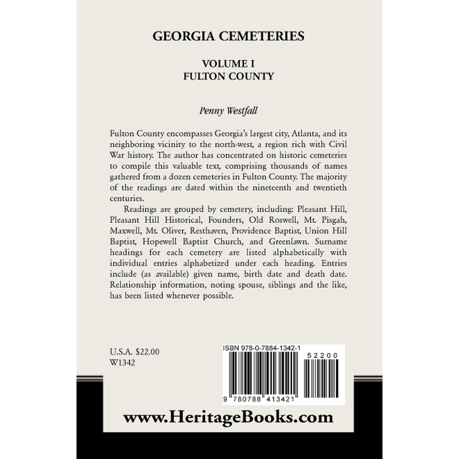 Georgia Cemeteries, Volume I: Fulton County back cover