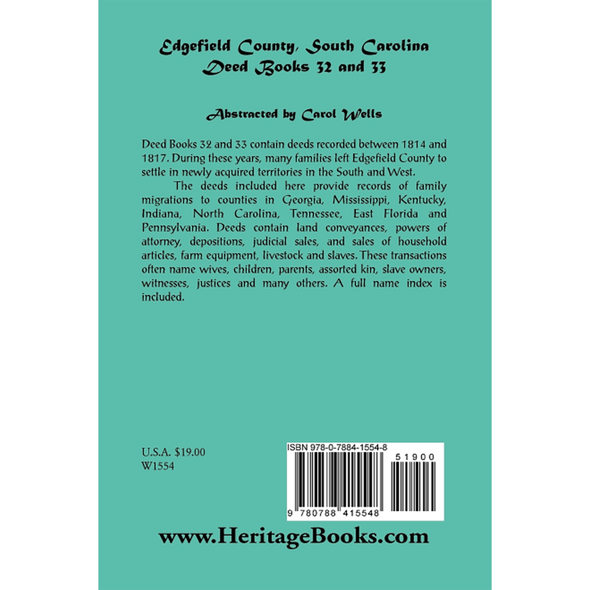 Edgefield County, South Carolina, Deed Books 32 and 33 back cover