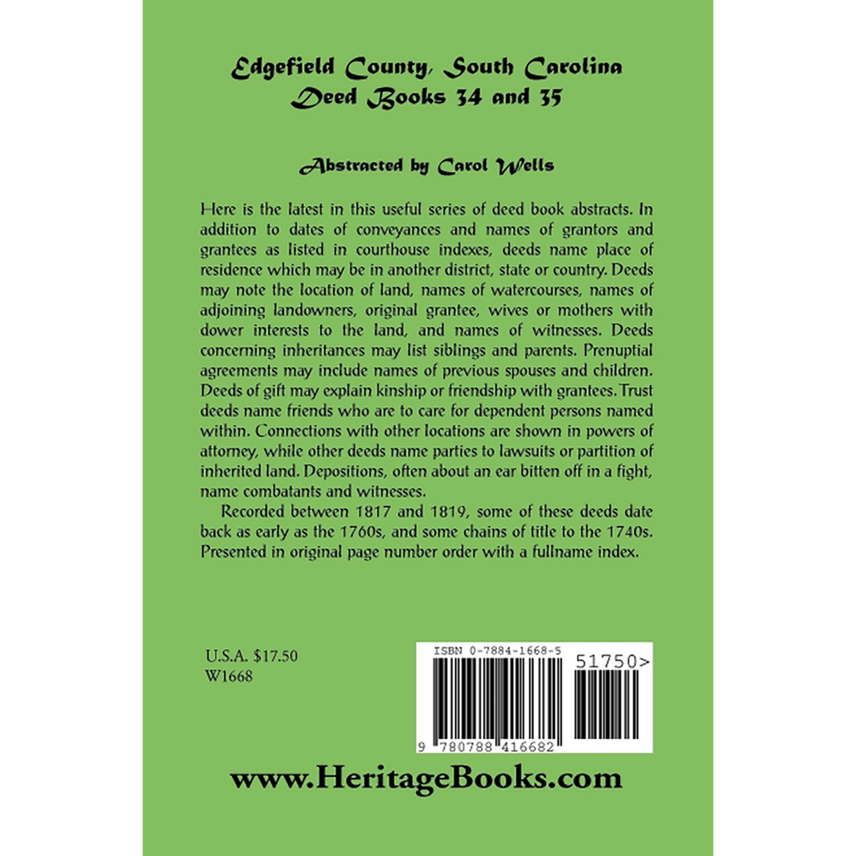 Edgefield County, South Carolina, Deed Books 34 and 35 back cover