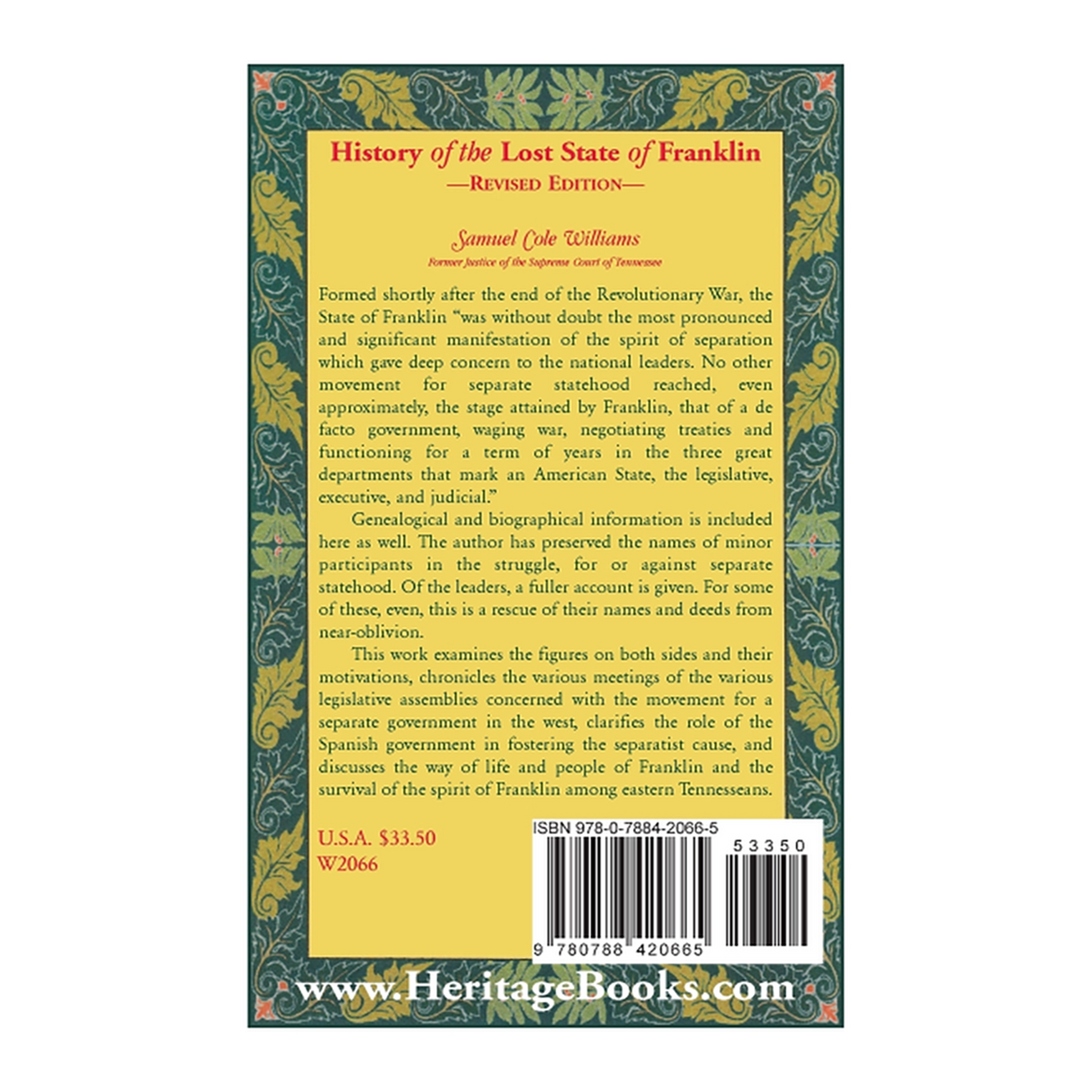 History of the Lost State of Franklin back cover
