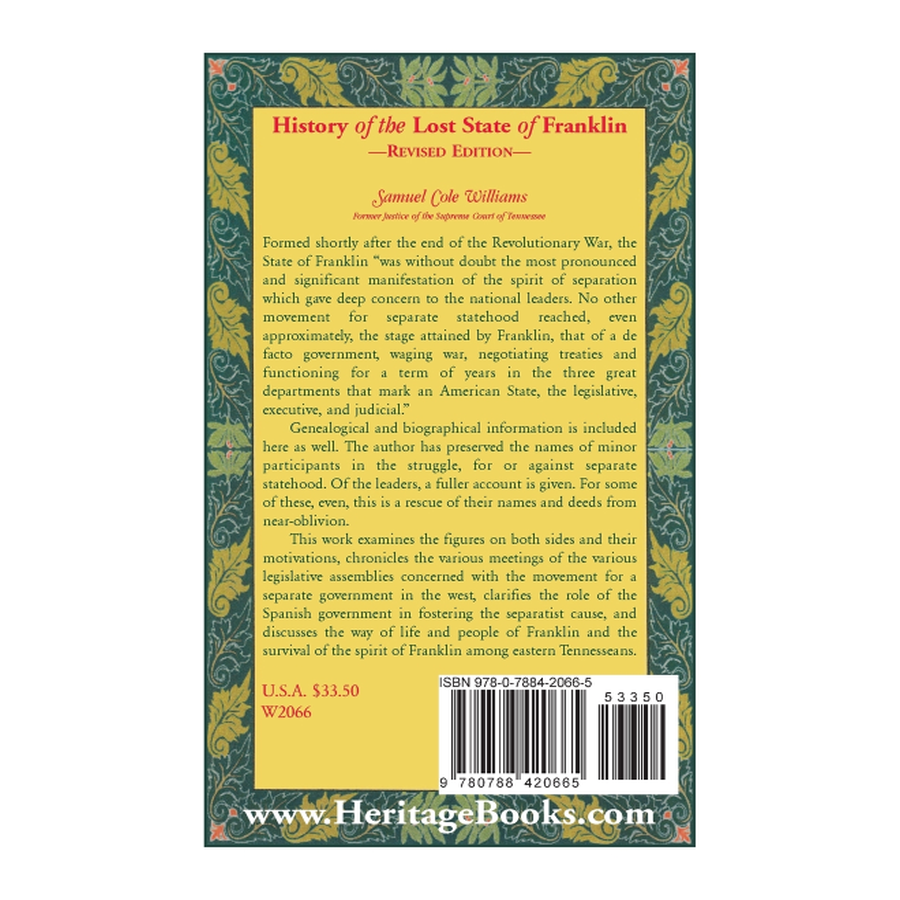 History of the Lost State of Franklin back cover