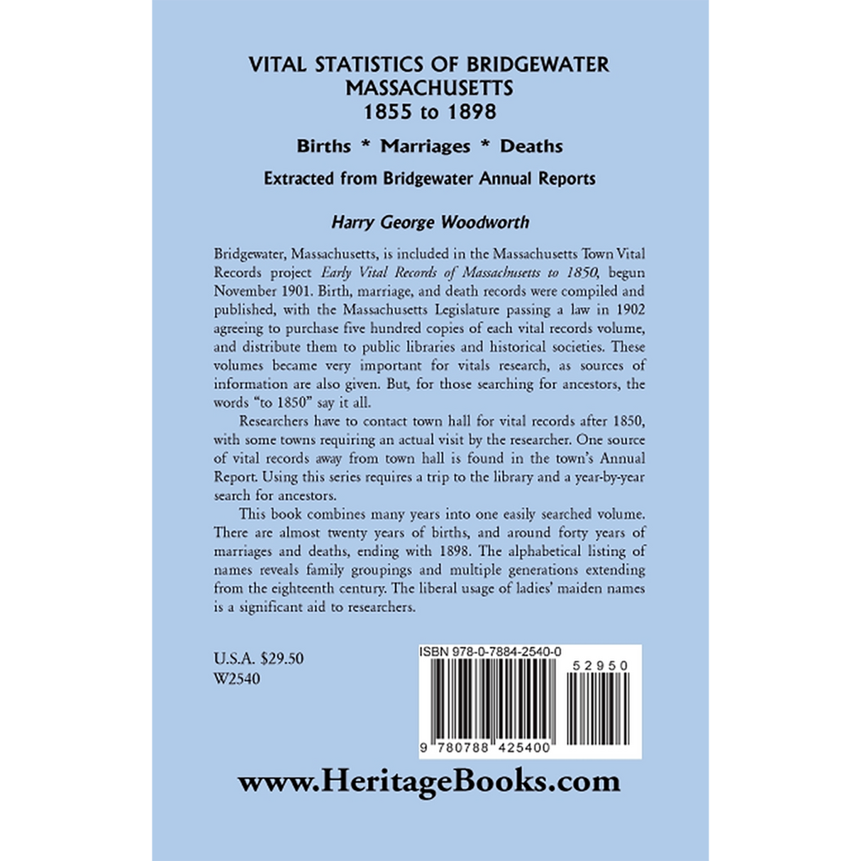 Vital Statistics of Bridgewater, Massachusetts back cover