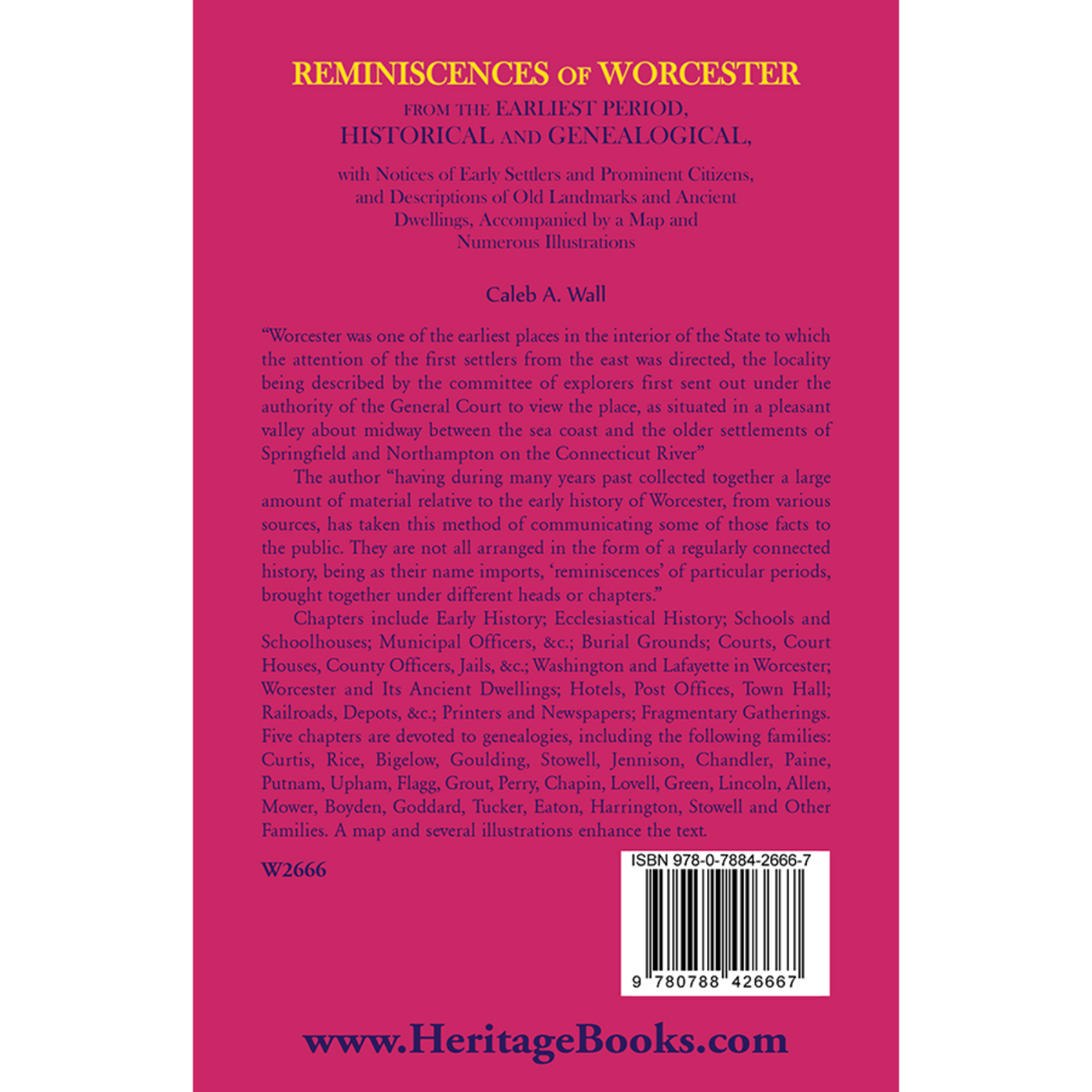 Reminiscences of Worcester, From the Earliest Period, Historical and Genealogical back cover