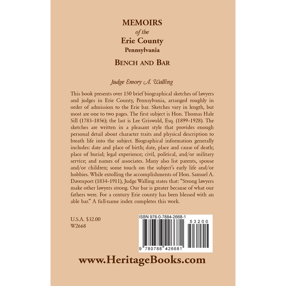 Memoirs of the Erie County, Pennsylvania Bench and Bar back cover