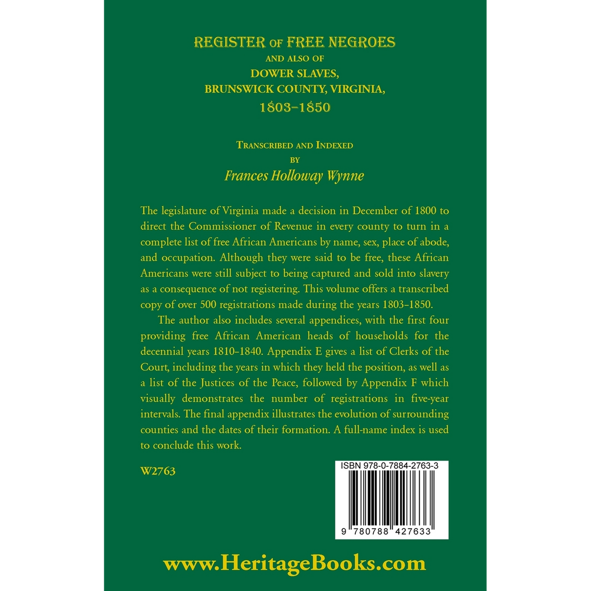 Register of Free Negroes and also of Dower Slaves, Brunswick County, Virginia, 1803-1850 back cover