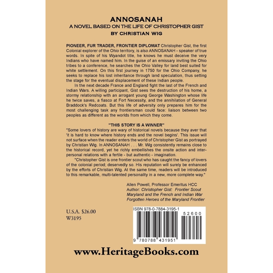 Annosanah: A Novel Based on the Life of Christopher Gist back cover