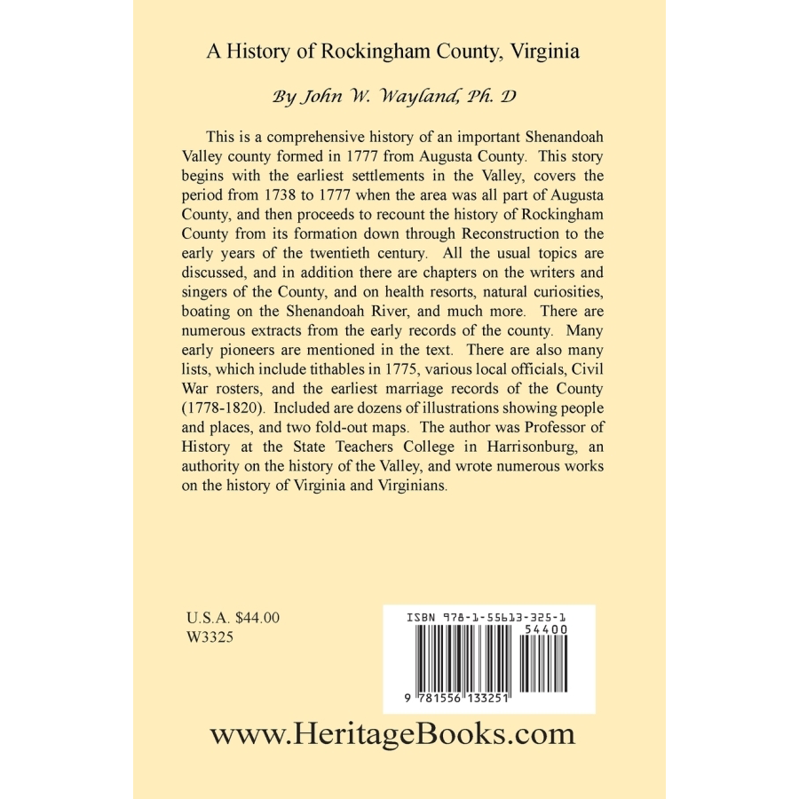 A History of Rockingham County, Virginia back cover