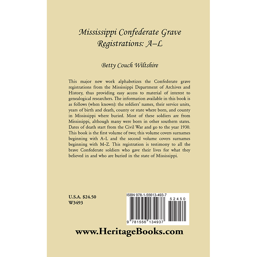 Mississippi Confederate Grave Registrations, A-L back cover