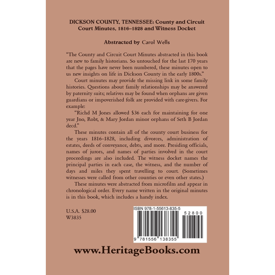 Dickson County, Tennessee, County and Circuit Court Minutes, 1816-1828 and Witness Docket back cover