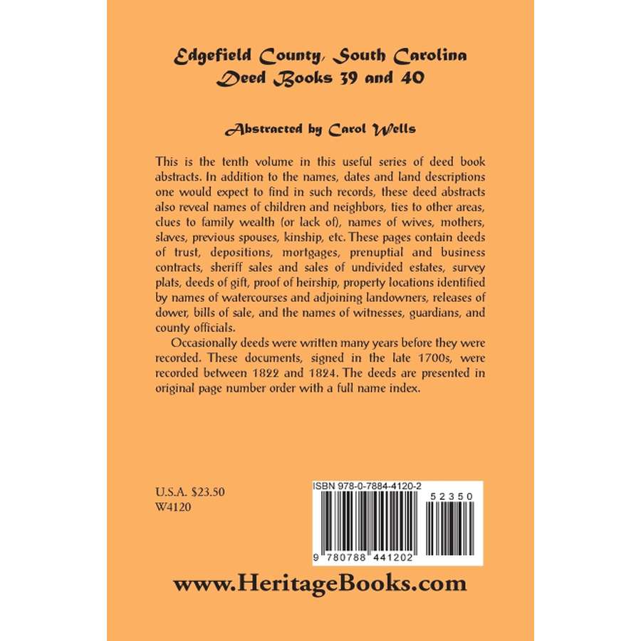 Edgefield County, South Carolina, Deed Books 39 and 40 back cover