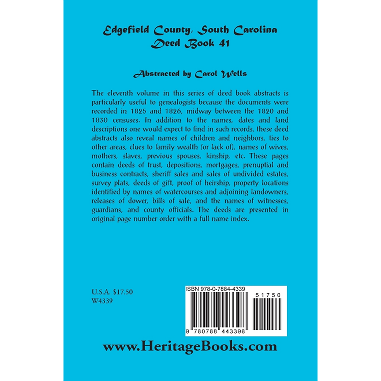 Edgefield County, South Carolina, Deed Book 41 back cover