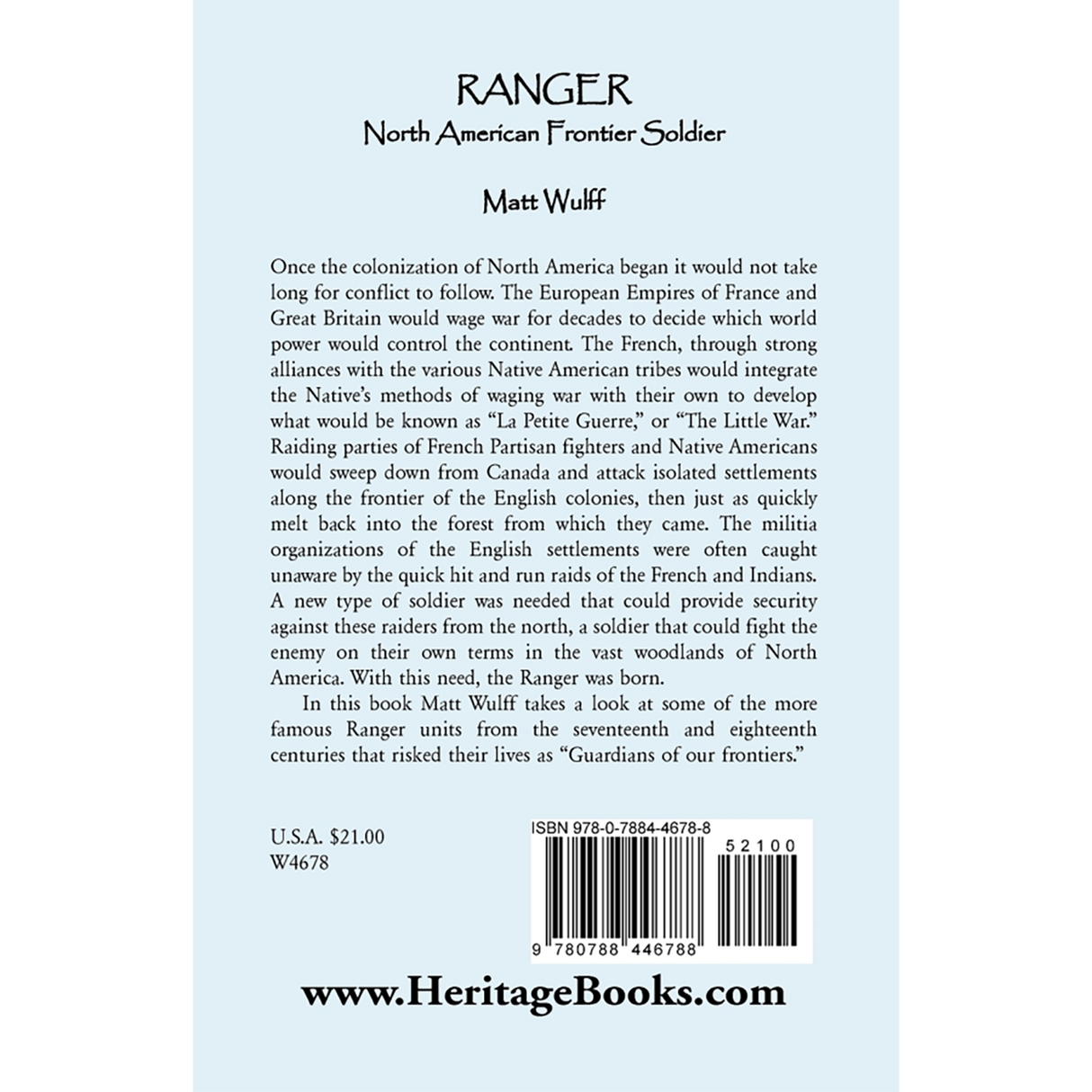 Ranger: North American Frontier Soldier back cover