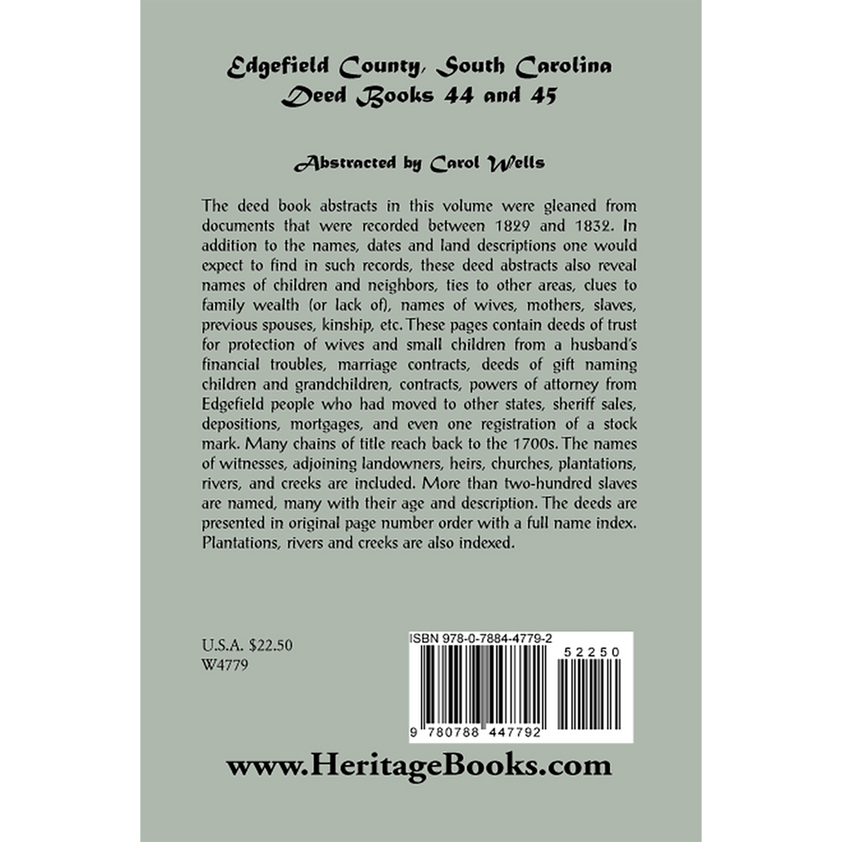 Edgefield County, South Carolina, Deed Books 44 and 45 back cover