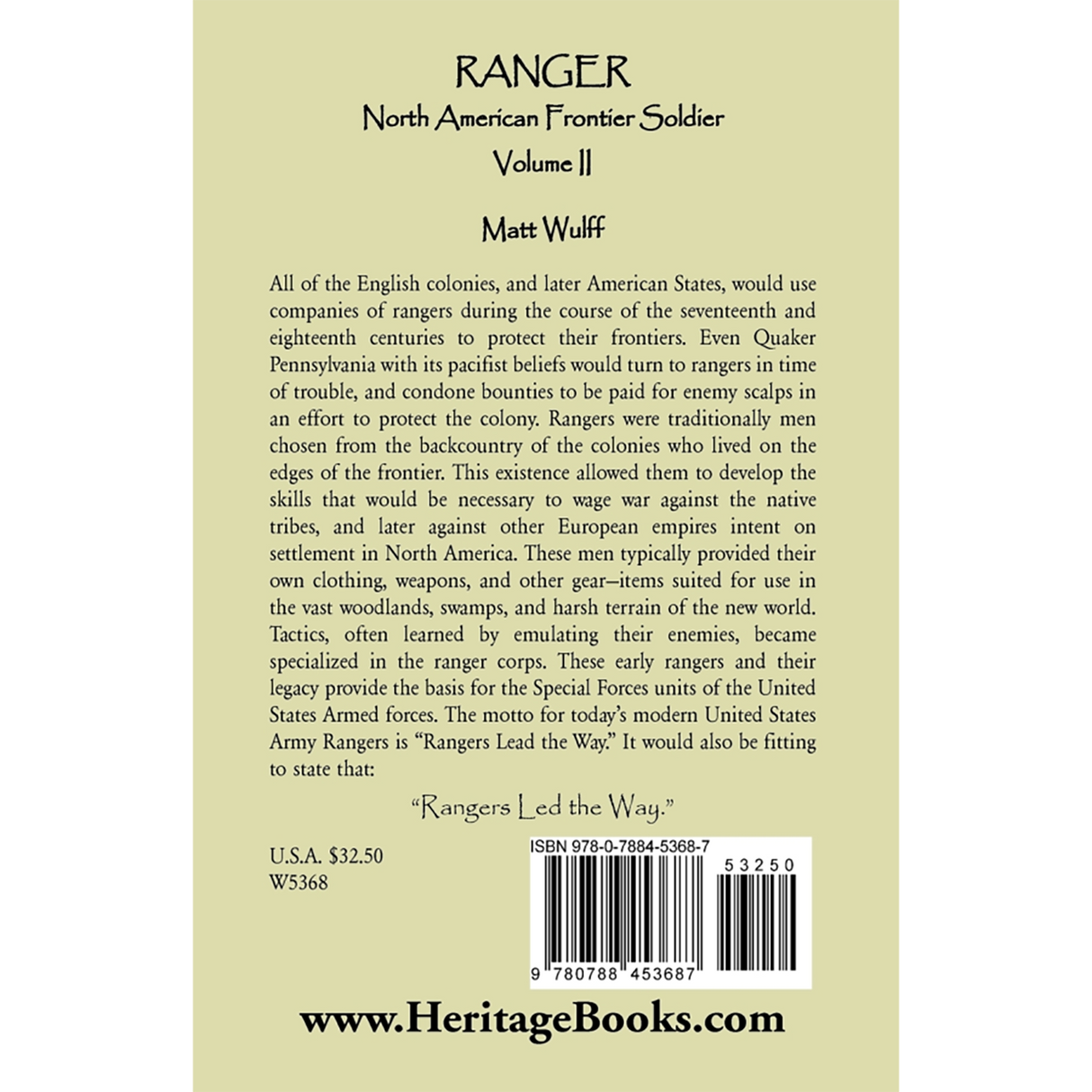Ranger: North American Frontier Soldier, Volume II back cover