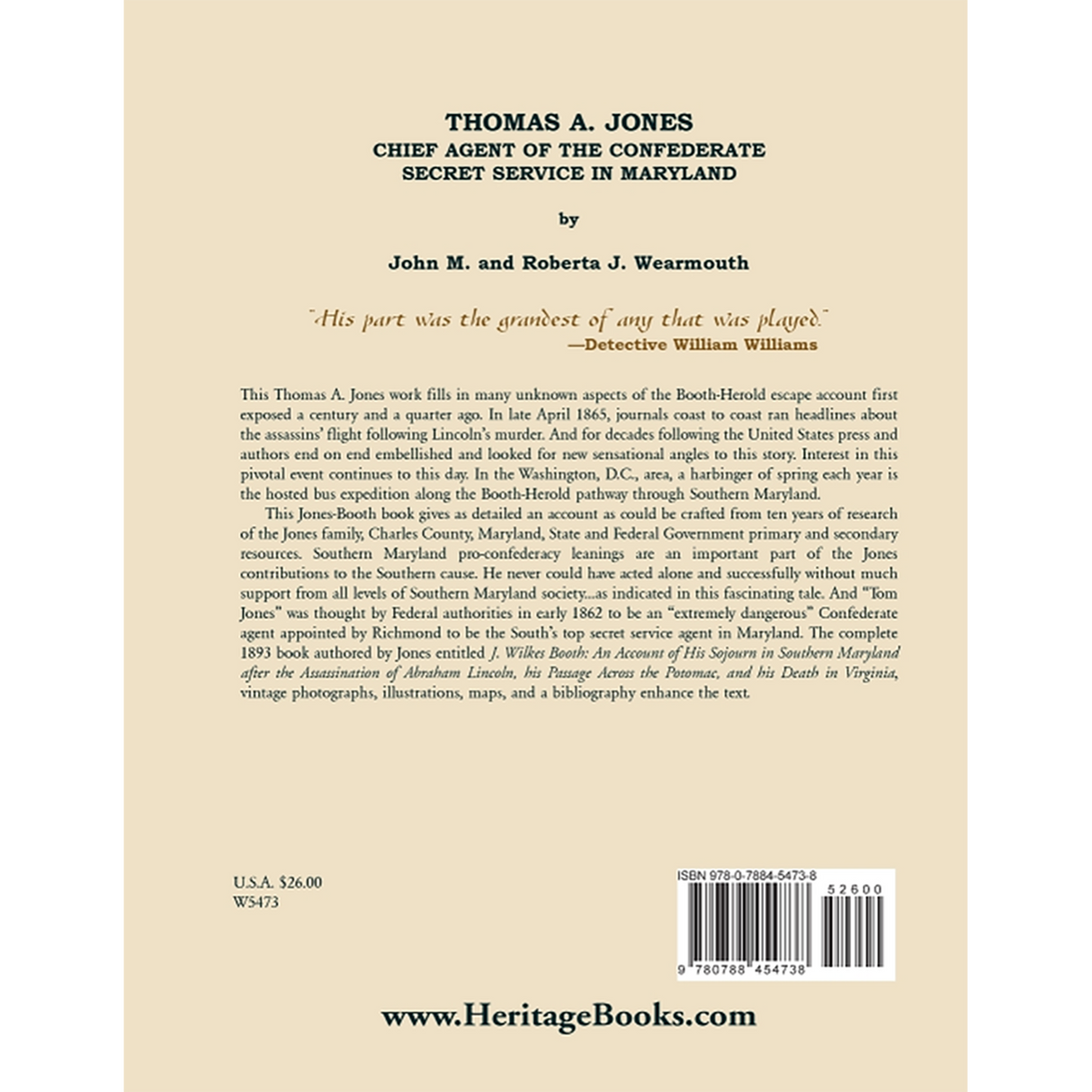 Thomas A. Jones: Chief Agent of the Confederate Secret Service in Maryland back cover