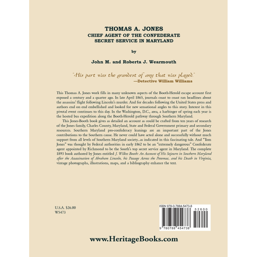 Thomas A. Jones: Chief Agent of the Confederate Secret Service in Maryland back cover