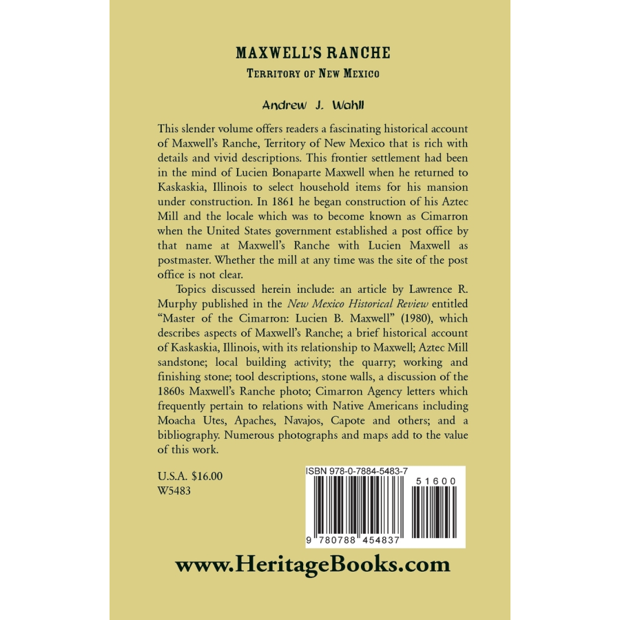 Maxwell's Ranche, Territory of New Mexico back cover