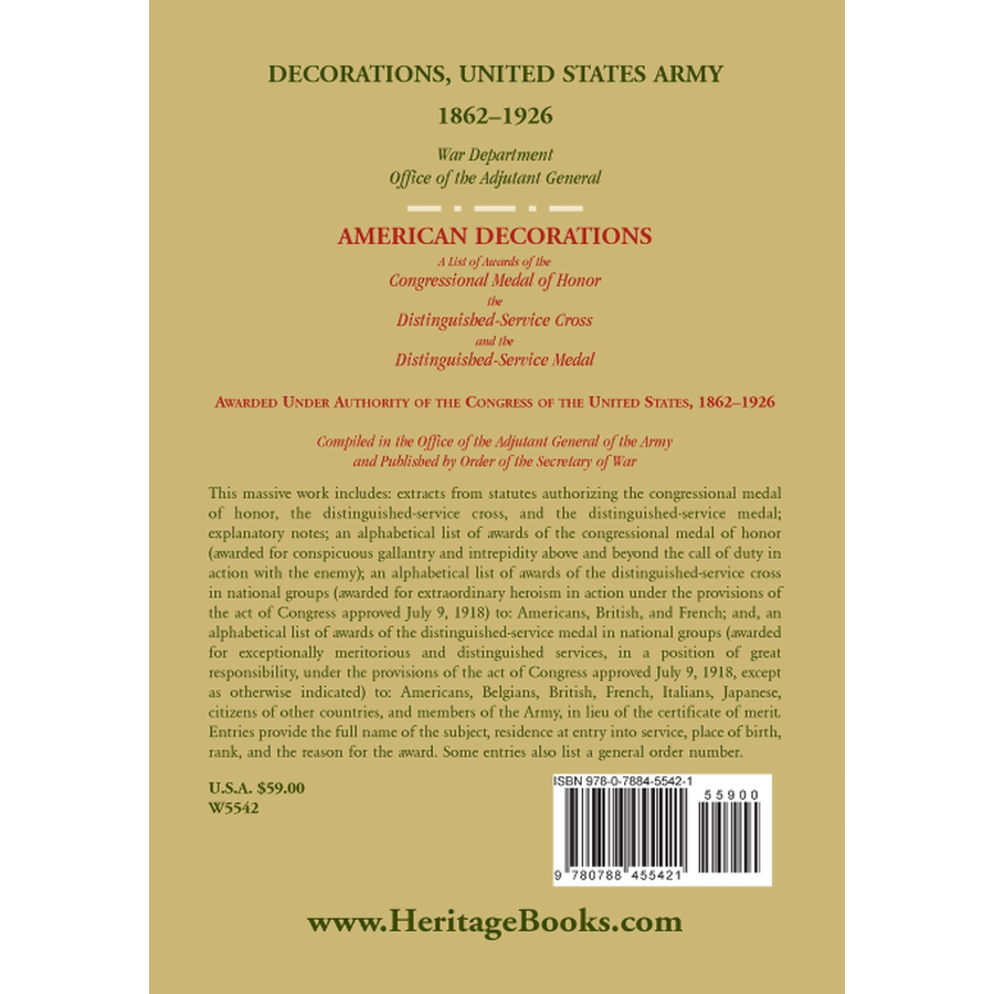 Decorations United States Army, 1862-1926 back cover