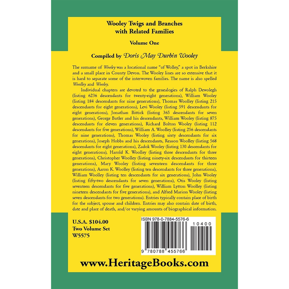 Wooley Twigs and Branches with Related Families Volume 1 back cover