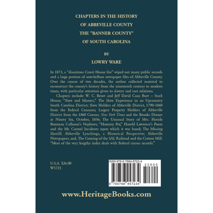 Chapters in the History of Abbeville County: The "Banner County" of South Carolina back cover