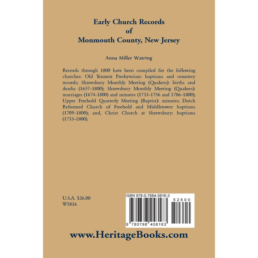 Early Church Records of Monmouth County, New Jersey back cover