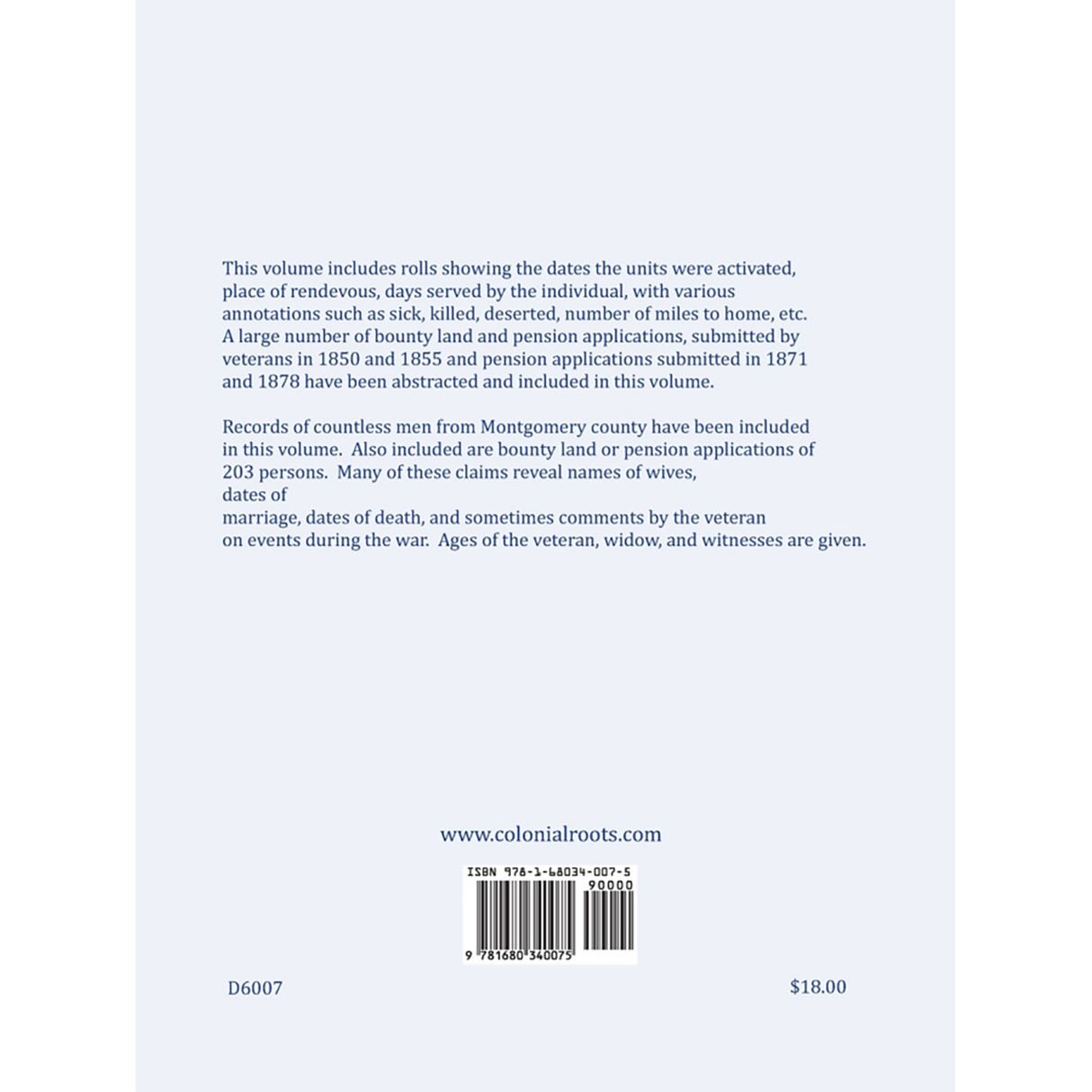 Maryland Militia in the War of 1812, Volume 7: Montgomery County back cover
