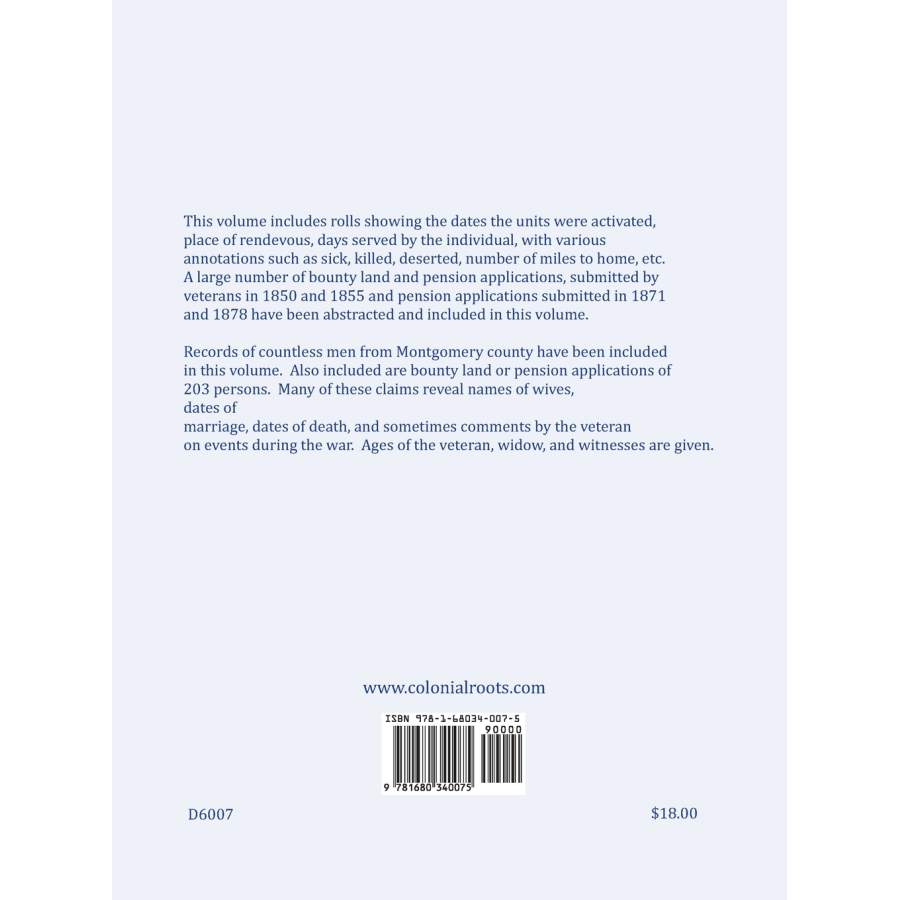 Maryland Militia in the War of 1812, Volume 7: Montgomery County back cover