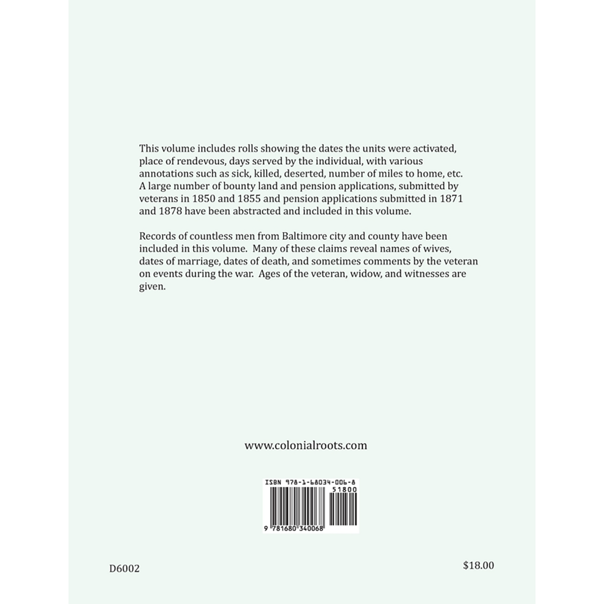 Maryland Militia in the War of 1812, Volume 2: Baltimore City and County back cover