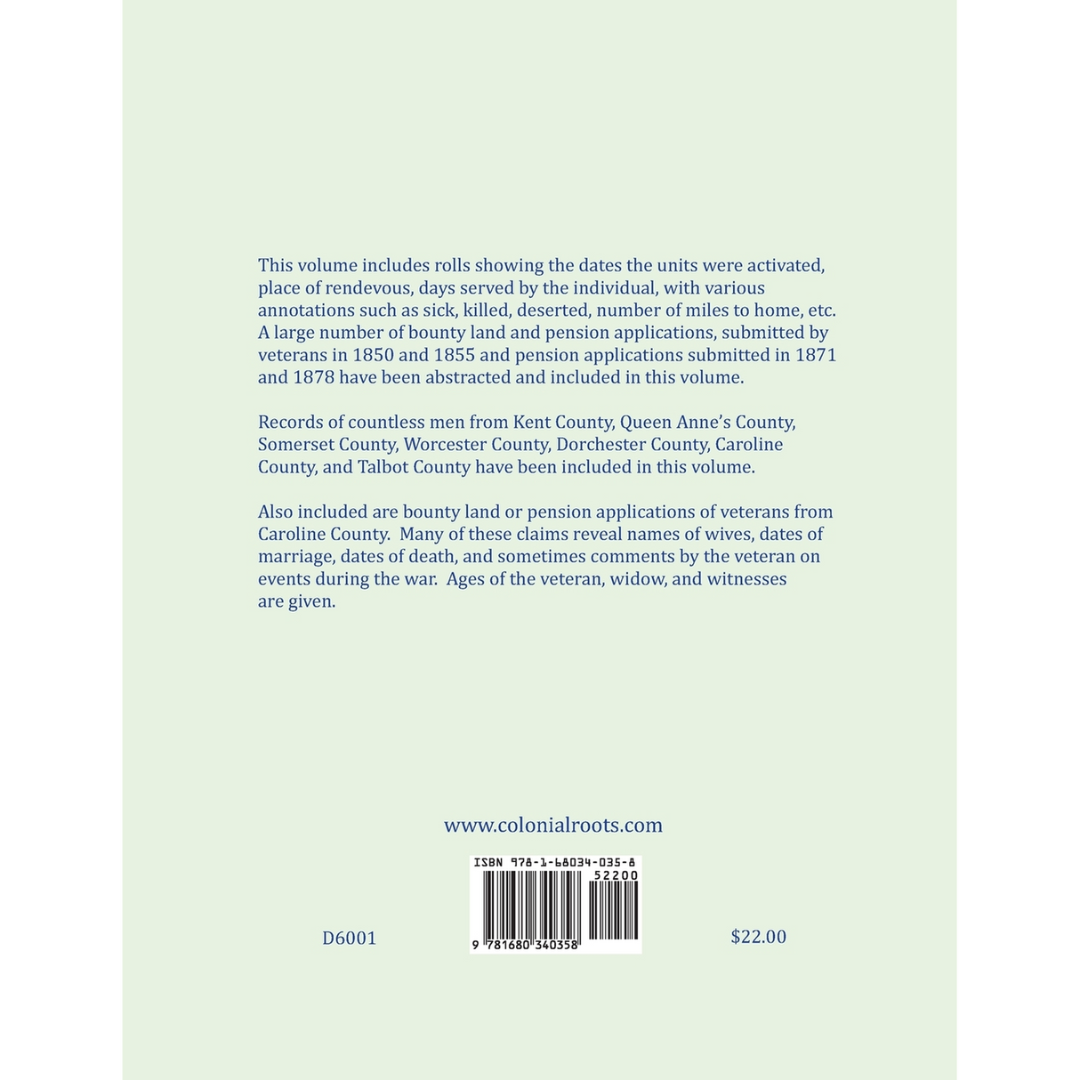 Maryland Militia in the War of 1812, Volume 1: Eastern Shore back cover