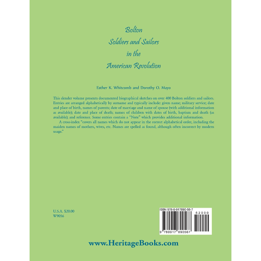 Bolton Soldiers and Sailors in the American Revolution back cover